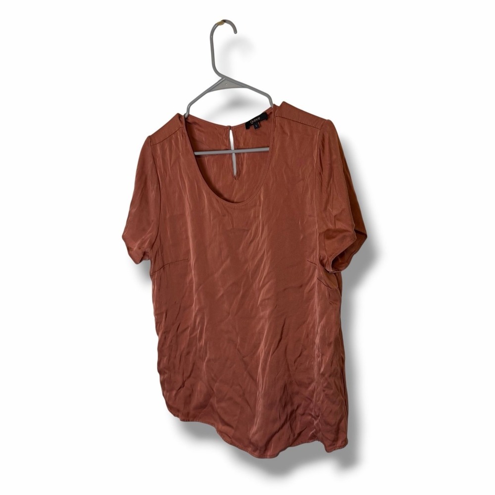 Quince Rose Powder Womens Short Sleeve Silk Blend V-Neck Blouse Size Large